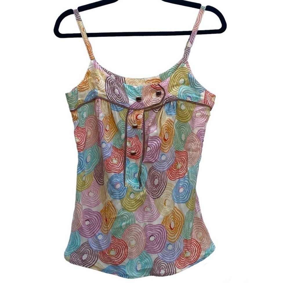 Silk Cami Jak & Rae Anthropologie Vintage Y2K Geometric Print Wooden Buttons